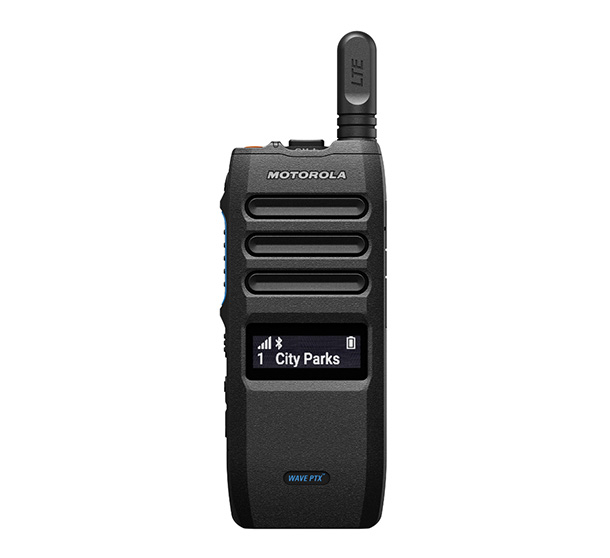 Motorola Solutions TLK 110 WAVE PTX Two Way Radio-front with screen.